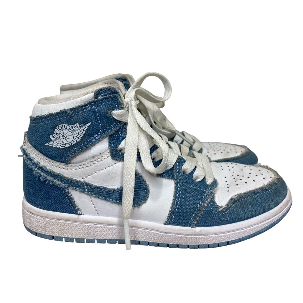 Nike Air Jordan 1 High Denim White Sneakers CU0449-104 Pre School Youth Size 13c